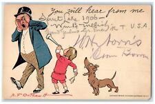 1905 Little Boy Blowing Horn Dog Outcault Signed Saratoga Springs NY Postcard picture