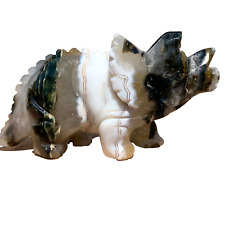 637G Natural marine jade handcrafted carving of rhinoceros earth energy healing picture