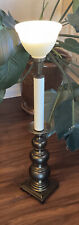 Vintage 39” Brass Candlestick Table Lamp with Stiffel Milk Glass Shade picture