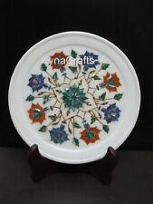 8 Inches Round Marble Plate Semi Precious Stone Inlay Work Home Decor Plate picture