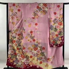 61.6inc Japanese Kimono SILK FURISODE Petal Gold thread Pink picture