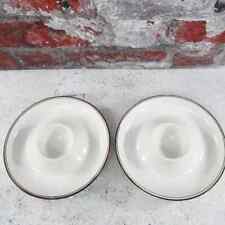 Two Villeroy and Boch Egg Cups Egg Holders White Porcelain Dark Brown Trim picture