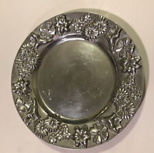 Mariposa Pewter Serving Tray Floral Design 13 In. Diameter Vintage 1999 picture