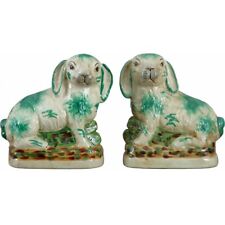 PR NEW STAFFORDSHIRE STYLE GREEN RABBIT BUNNY POTTERY FIGURINES FIGURES 8 x4x8 picture