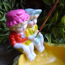Boy Girl Fishing Figurine Vintage Occupied Japan Seat and Pole Shelf Sitter picture