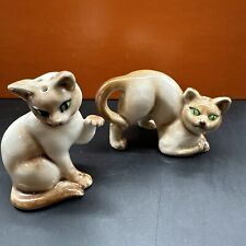 Vintage Mid Century MCM Ceramic Siamese Cats Green Eyes Salt & Pepper Shaker Set picture
