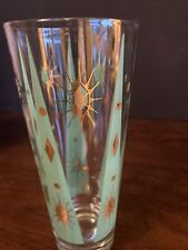 Fred Press Signed Mid-Century Green Atomic Star HighBall Rock Glass 22k Gold picture