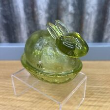 VTG Green Bunny Rabbit Glass Covered Candy Trinket Dish Easter picture
