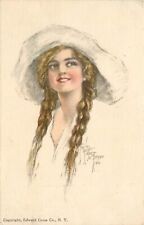 Pearle Fidler LeMunyan Postcard American Girl 33. Blonde in Braids, White Hat picture