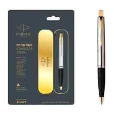 Parker Frontier Stainless Steel Ball Point Pen Gold Trim Quink Blue Ink picture