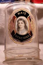 Huge Rare Label Under Glass Jar Raiz Genciana w Beautiful Girl Colorful Medicine picture