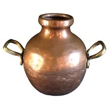 Hammered Copper Vase Double Hand Forged Handled Pot 6 1/2 Inches Tall picture