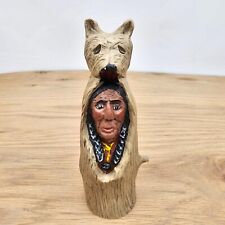 Vintage Limb Folk Art Figurine Native American Chief Wolf Totem Tree 5.5 inch picture