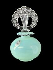 Fenton Glass Translucent Jadeite Colored Flower Perfume Bottle Black Crest 6” picture