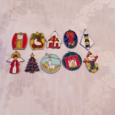 Vintage Stained Glass Style Christmas Ornament Lot Small Medium Sized BEAUTIFUL picture