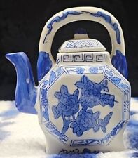 VTG Chinese Porcelain Teapot for One Hand Painted Blue & White Floral Teapot picture