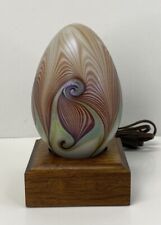 Signed Vandermark Art Glass Swirl Iridescent Egg With Lighted Wood Stand - EXC picture