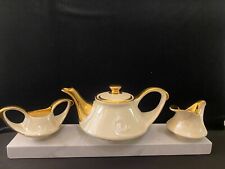 VTG Pearl China Co. Teapot Creamer Sugar Set Hand Decorated 22KT Gold, USA  picture
