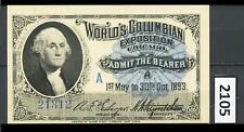 Dealer Dave Columbian Exposition 1893, WASHINGTON PORTRAIT TICKET, MINT (2105) picture