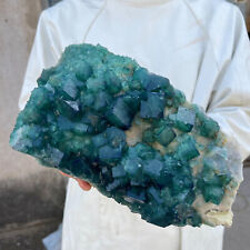 9.4lb Large NATURAL Green Cube FLUORITE Quartz Crystal Cluster Mineral Specimen picture