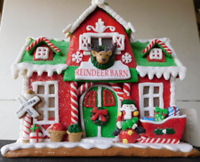 NWT Trimsetter Gingerbread Light Up LED Santa's Reindeer Barn House 10.8