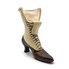 Vintage 1974 Ceramic Cream And Brown Ladies Lace Up Victorian Boot Planter Vase picture