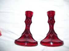 Vintage Set Of 2 Glass Ruby Red Candle Stick Holders Indiana Glass picture