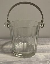 Vintage Glass Ice Bucket with Silver Plate Removable Handle picture