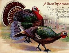 c1915 A GLAD THANKSGIVING TURKEY POEM FENCE FOOD PAY COLORFUL POSTCARD 34-75 picture