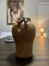  Vintage Native American Hand Made Clay Vase with Animal Hide picture