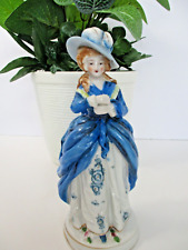 Lady Figurine Porcelain Victorian with Royal Blue and White Dress Japan #87576 picture