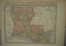 LOUISIANA Tennessee & Kentucky Rare Antique 1899 Color State Town Map Frameable picture