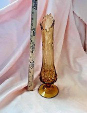 Vintage Viking Swung Glass Vase Sandwich Museum Diamond Amber 13
