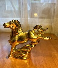 Vintage Bright Gold Glazed Horse Stallion Figurine 7.5” picture