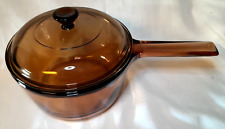 Vintage VISION Corning Ware Amber 1.5L Sauce Pot Pan with Pyrex Lid- USA picture