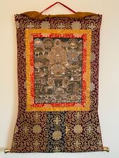 Antique 24K Gold Hand Painted Life of Buddha Thangka / Thanka with Silk Brocade  picture