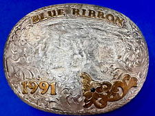 Blue Ribbon Custom Tack 10K GF Sterling Overlay Trophy Style 1991 Lg Belt Buckle picture