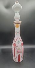 Vintage Bohemian Cameo Glass Cut Cranberry Floral Gilded Decanter Stopper Bottle picture