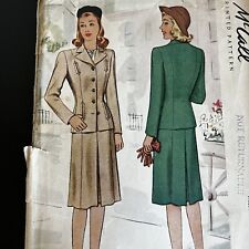 Vintage 1940s McCall 5531 Two Piece Skirt Suit Sewing Pattern 16 34 Small CUT picture