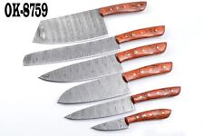 SET OF 6 DAMASCUS STEEL FULL TANG KITCHEN CHEF KNIVES WITH ROLL SHEET 8759 picture
