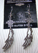 Harley Davidson Earrings Vintage Silver Tone Bar & Shield Eagle Wings NOS picture