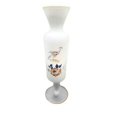 VTG Satin Art Glass 10” Vase MCM Italy BY Norleans FOOTED SPIRAL GOLD TRIM Bird picture
