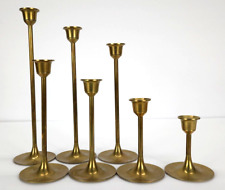 Vintage 7 Brass Candlestick Holders MCM Taiwan Staggered pedestal footing Taper picture