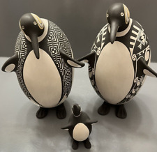 Mata Ortiz Pottery Penguin Family Effigy 3 PC Jerardo Tena Paquime Mexican Art picture