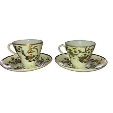 VTG SUNFLOWER TEA CUP SAUCER SET OF 2 BONE CHINA GOLD TRIM UNMARKED picture