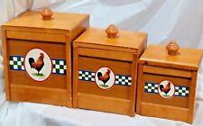 3 VINTAGE-BOB TIMBERLAKE-ELLA'S ROOSTER WOODEN CANISTERS picture