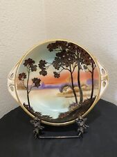 Nippon Morimura Bowl Hand Painted Gold Gilt Handles Landscape Water Trees 8” picture