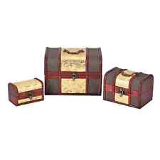 Doorbuster Set of 3 Golden Flower Faux Leather Treasure Chest Storage Box picture