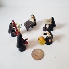 Vtg Nun Band Shackman Type Japan Old Wood Miniature Figurine Orchestra Set of 5 picture