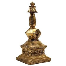 Tibetan Antiqued Décor Buddhist Cooper Gold Lotus Stupa Statue Nepal Collectible picture